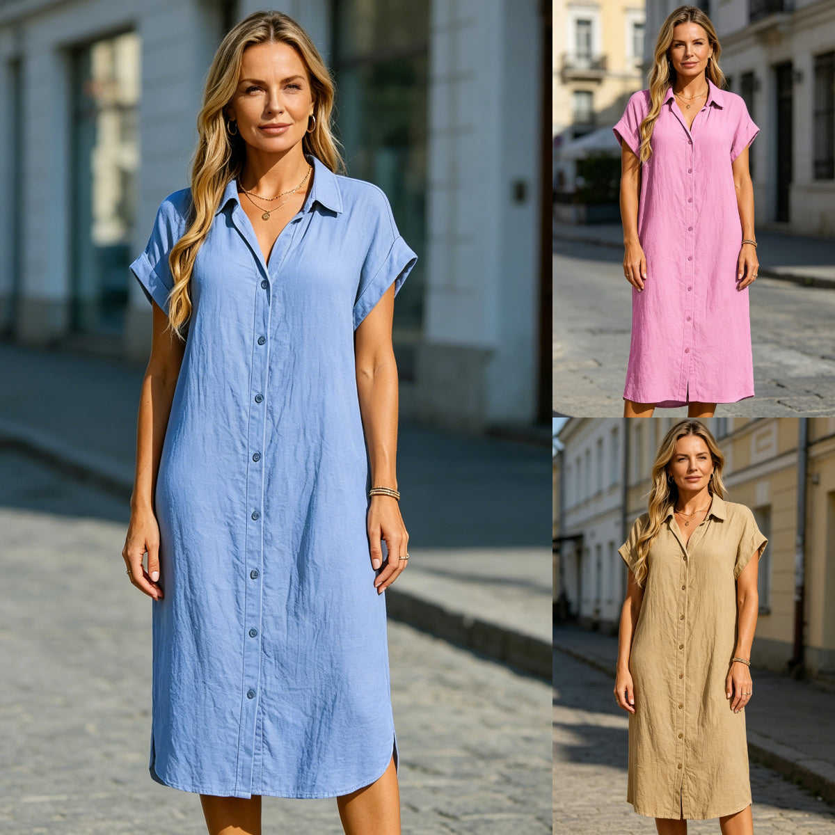 👗【S-3XL】Letnia nowość: Luźna i stylowa sukienka koszulowa z krótkim rękawem, wykonana z bawełny i lnu. Możliwość płatności przy odbiorze.