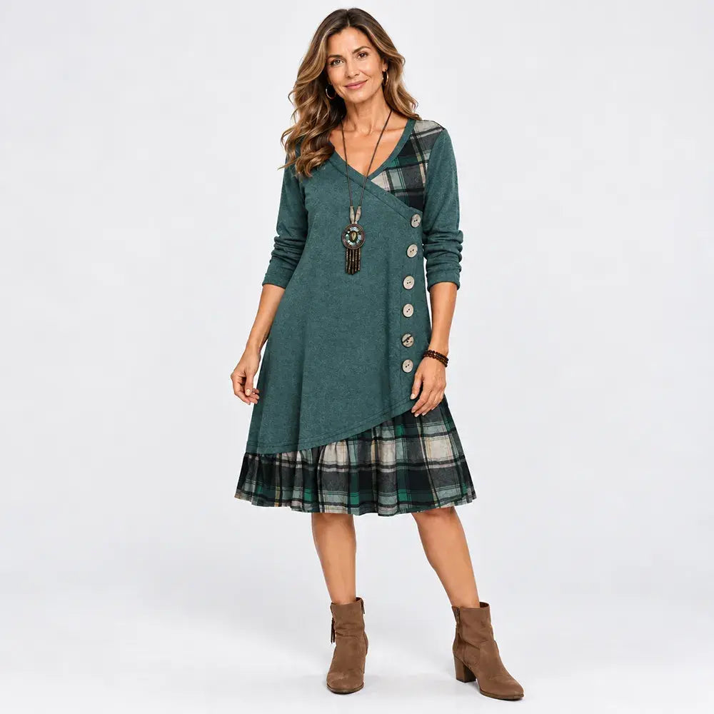 👗【S-3XL🔥】Dámske ležérne šaty s dlhým rukávom a kontrastnými detailmi ✅️Dobierka