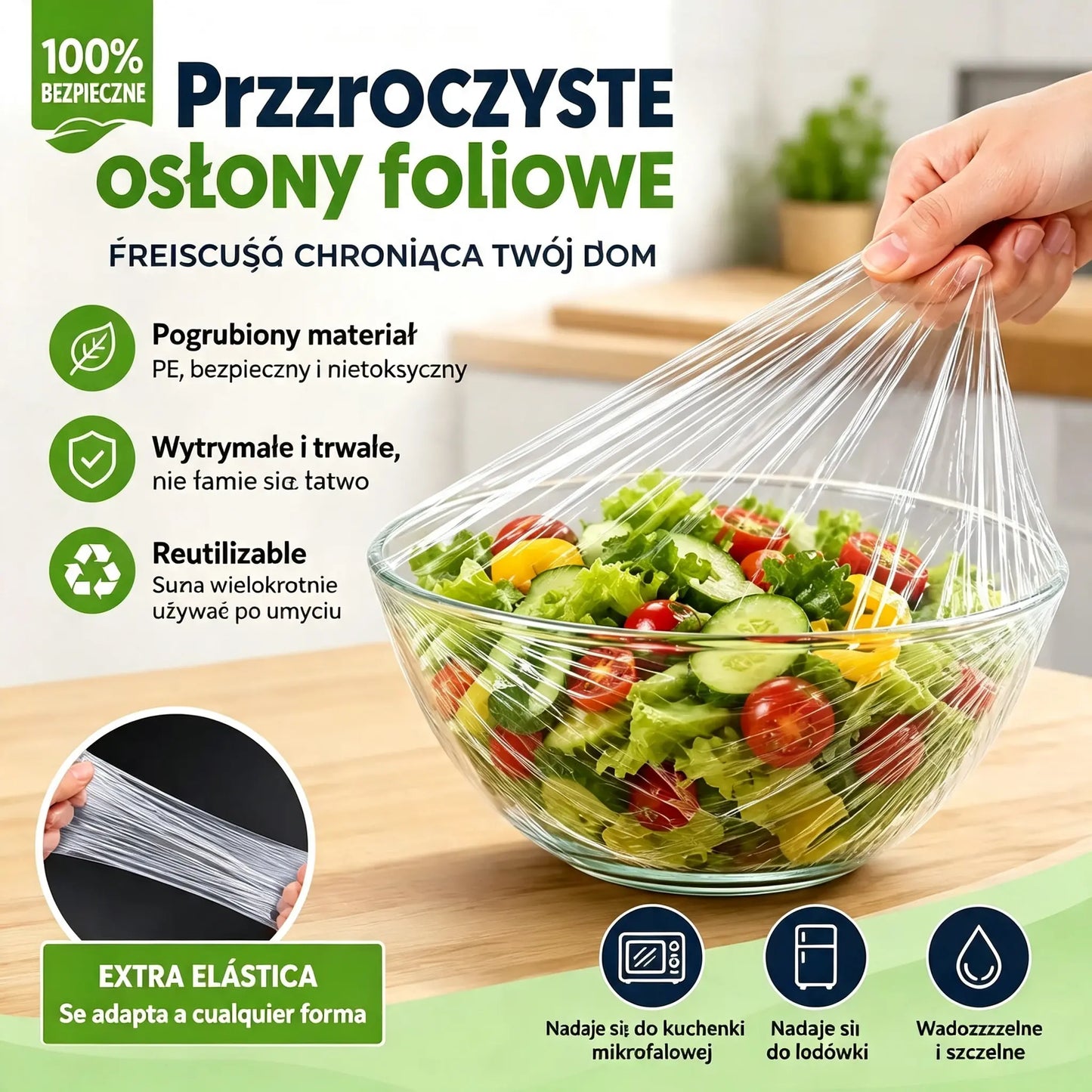 【300 arkuszy w opakowaniu】🛡️ Antybakteryjna folia spożywcza – idealna do ochrony żywności, kuchni i lodówki🧴