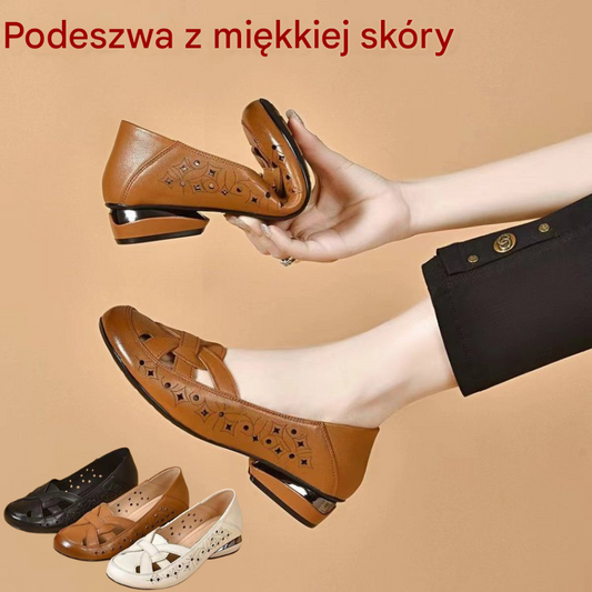 🏆Produkty sprzedające się na gorąco🔥💥【35-40】💥 2025 Nowe damskie sandały z okrągłym noskiem i prawdziwej skóry na małym obcasie