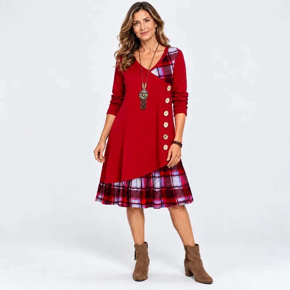 👗【S-3XL🔥】Dámske ležérne šaty s dlhým rukávom a kontrastnými detailmi ✅️Dobierka