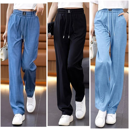 【🔥Nowy model, który jest gorąco sprzedawany】❤️【S-3XL】 Dżinsy z wysokim stanem i szerokimi nogawkami typu Ice Silk