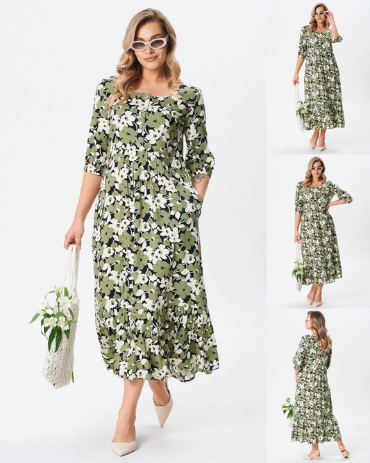 💗💐Gran descuento último día [S-5XL] 2025 Moda Verano Dama Temperamento Elegante Vestido de Algodón Verde para Mujer ✅Cómodo y transpirable, muy adecuado para el verano