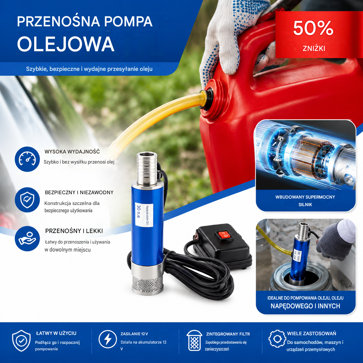 💥✅Kup 1, a drugi dostaniesz gratis🔥Nowa pompa olejowa Denaqi 21 V na baterię litową, pompa do oleju i wody o podwójnym zastosowaniu, bateria litowa