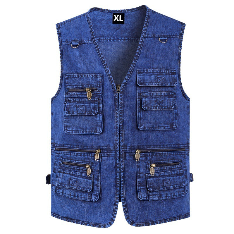 🔥 【Nova kolekcija -50%】Muški traper prsluk s mnogo džepova 【XL–7XL】 – Izdržljiv, prozračan i udoban