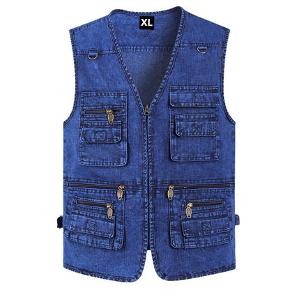 🔥 【Nova kolekcija -50%】Muški traper prsluk s mnogo džepova 【XL–7XL】 – Izdržljiv, prozračan i udoban