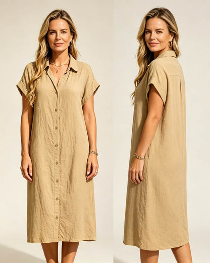 👗【S-3XL】Letnia nowość: Luźna i stylowa sukienka koszulowa z krótkim rękawem, wykonana z bawełny i lnu. Możliwość płatności przy odbiorze.