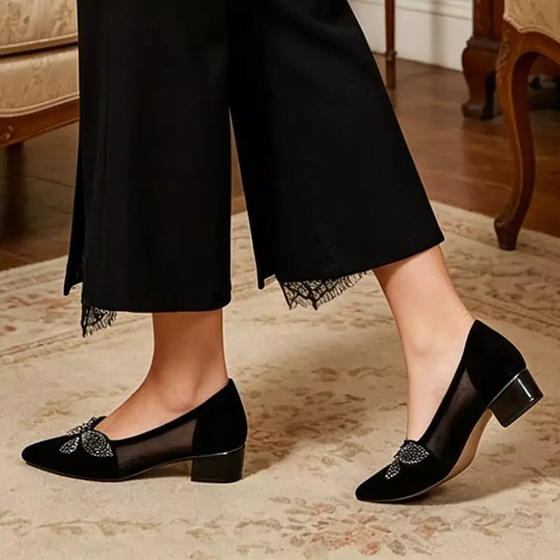 🔥【Zniżka ograniczona czasowo】【35-41】🔥Eleganckie buty z siateczką i kryształkami: stabilny obcas, który pomaga walczyć ze zmęczeniem