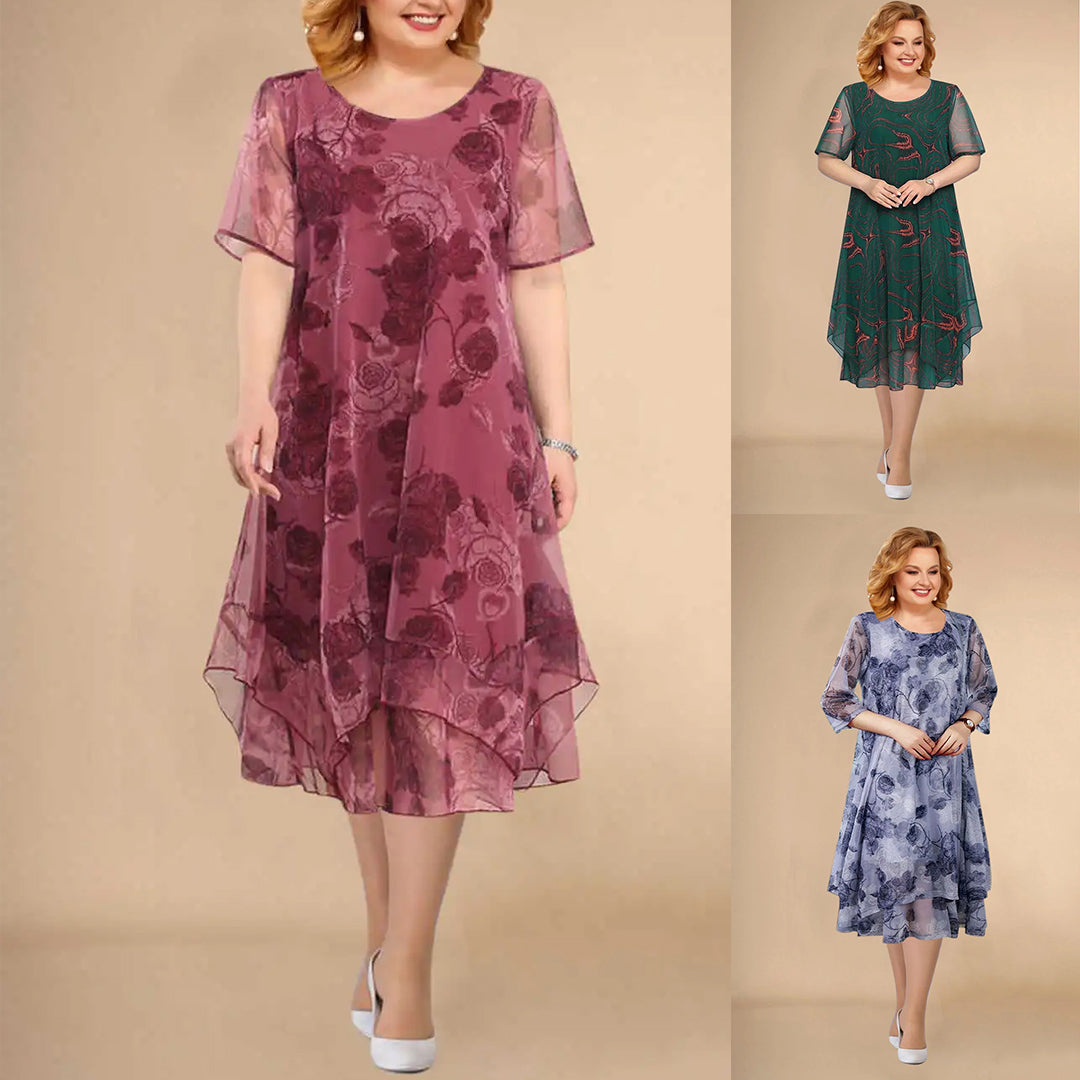 🌺【L-5XL】Krótka sukienka midi w kwiaty z krótkim rękawem