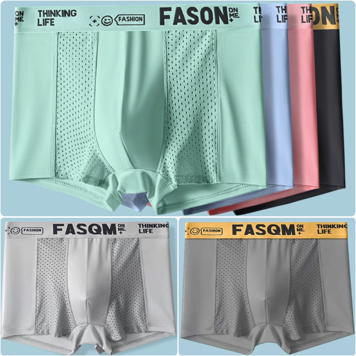 ⏰Oferta por tiempo limitado⏰[6 piezas por 34 euros] Bóxer de malla transpirable de seda helada para hombre, moda de verano europea y americana 2025💖Decoración con letras, ideal para el verano.
