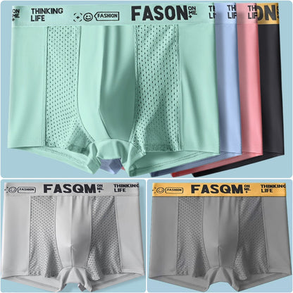 ⏰Oferta por tiempo limitado⏰[6 piezas por 34 euros] Bóxer de malla transpirable de seda helada para hombre, moda de verano europea y americana 2025💖Decoración con letras, ideal para el verano.