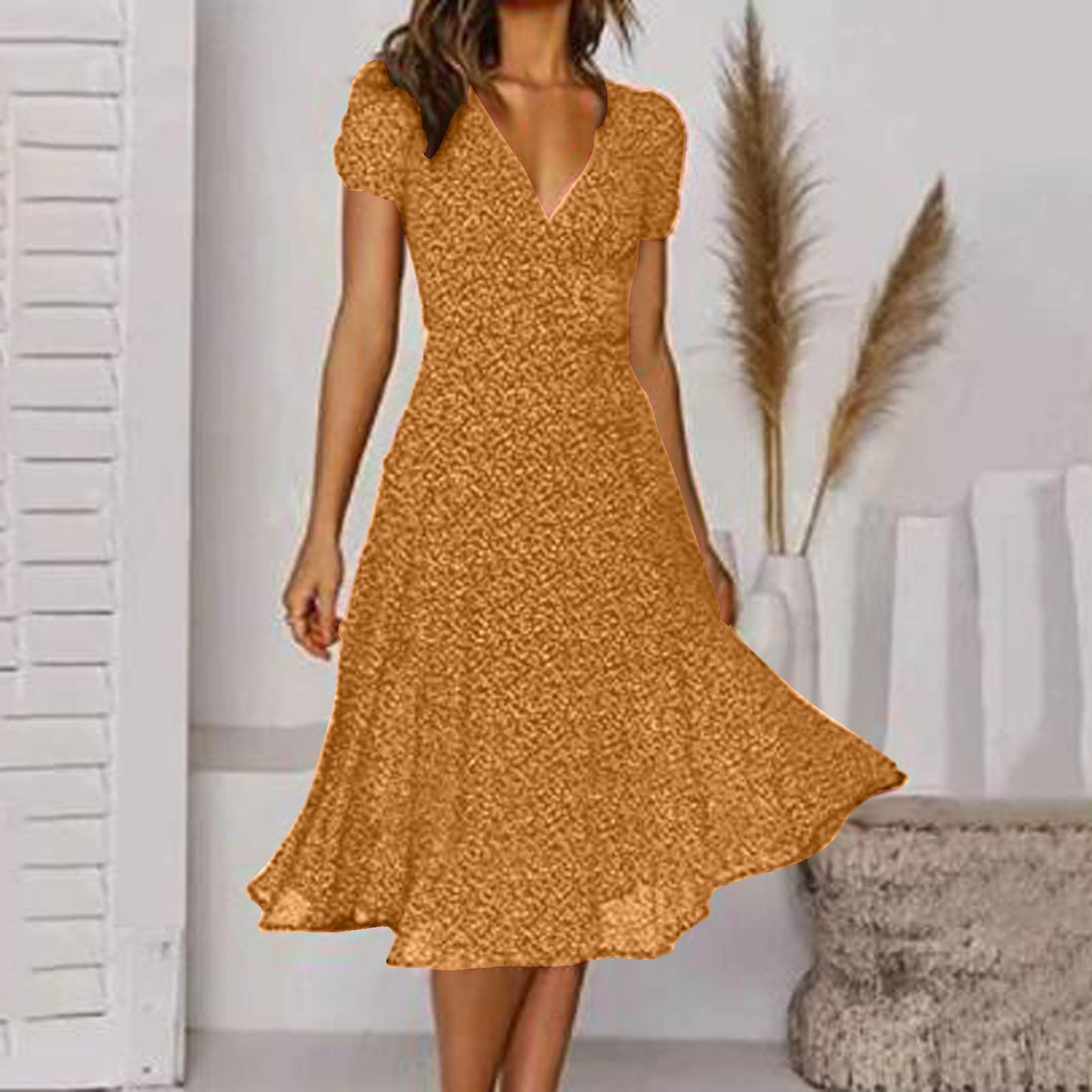 🌈👗 50% de descuento 🔥【40-100 kg】Vestido de manga corta con escote en V y estampado de lunares, tallas grandes ✅️Pago contra entrega