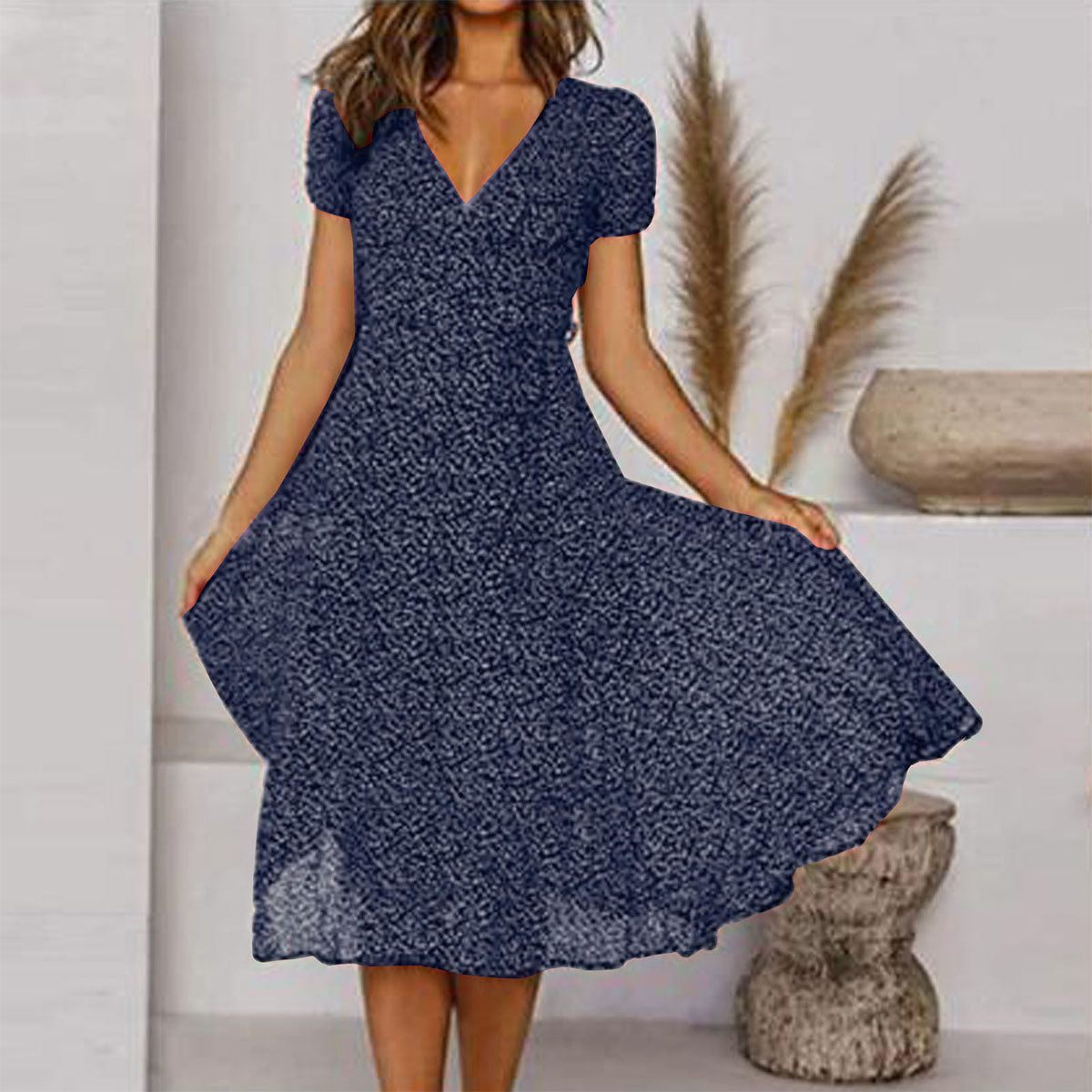 🌈👗 50% de descuento 🔥【40-100 kg】Vestido de manga corta con escote en V y estampado de lunares, tallas grandes ✅️Pago contra entrega