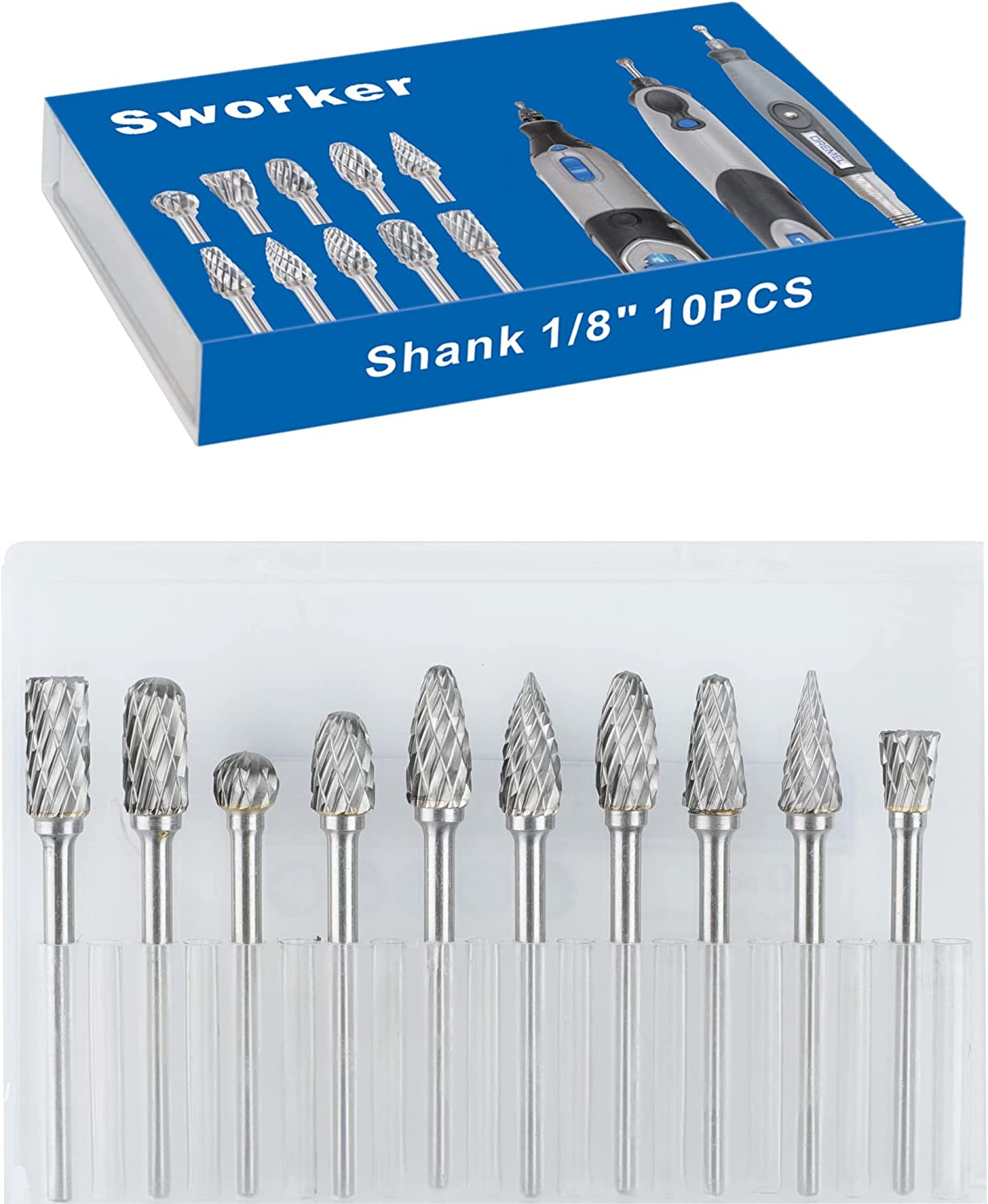 Set glodala od tvrdog metala 1/4" drška 10-dijelni brusni brusni nastavci za metal, drvo, zavarivanje, beton, kamen, brušenje, pomicanje, uklanjanje krakova, graviranje, poliranje, dvostruko rezanje