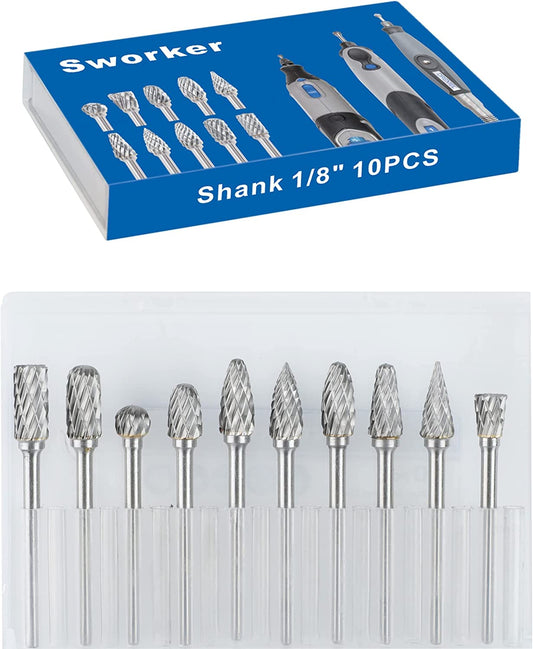 Set glodala od tvrdog metala 1/4" drška 10-dijelni brusni brusni nastavci za metal, drvo, zavarivanje, beton, kamen, brušenje, pomicanje, uklanjanje krakova, graviranje, poliranje, dvostruko rezanje