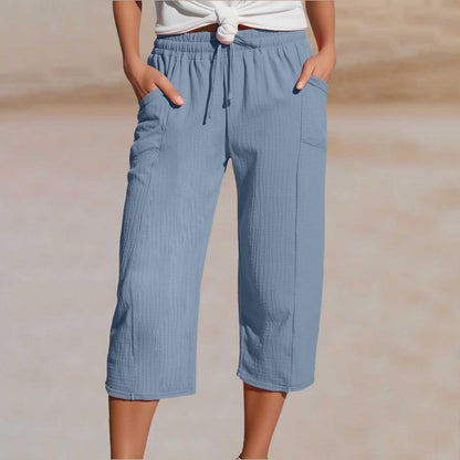 🌸【40-100 kg】Damskie spodnie capri w jednolitym kolorze, mieszanka bawełny i lnu💥Kup jedno, a drugie dostaniesz gratis💥