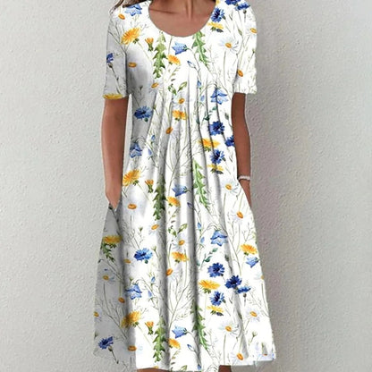 😍【Zniżka ograniczona czasowo】【S-3XL】🦋2026 Wiosna i Lato Nowa Moda Damska Sukienka Z Okrągłym Dekoltem Nadrukowana