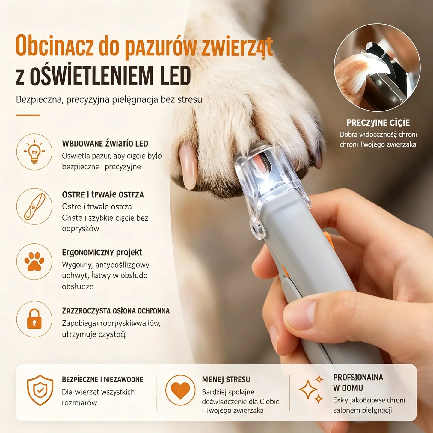 🐱🐶 Obcinacz do pazurów dla zwierząt z diodą LED dla kotów i psów
