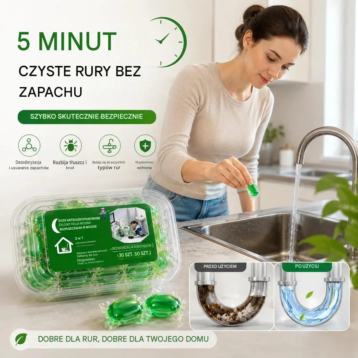 2 opakowania (100 tabletek) 👍Kapsułki rozpuszczalne w wodzie do usuwania nieprzyjemnych zapachów z odpływów - idealne rozwiązanie zapobiegające rozprzestrzenianiu się nieprzyjemnych zapachów w łazienkach i kuchniach.