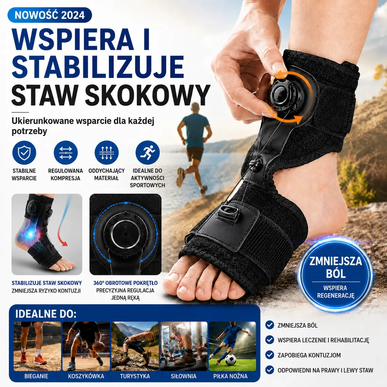 💥 -50%  🦶【2 szt.】Orteza na Opadającą Stopę – Regulacja Pokrętłem, Stabilizacja i Komfort 24/7