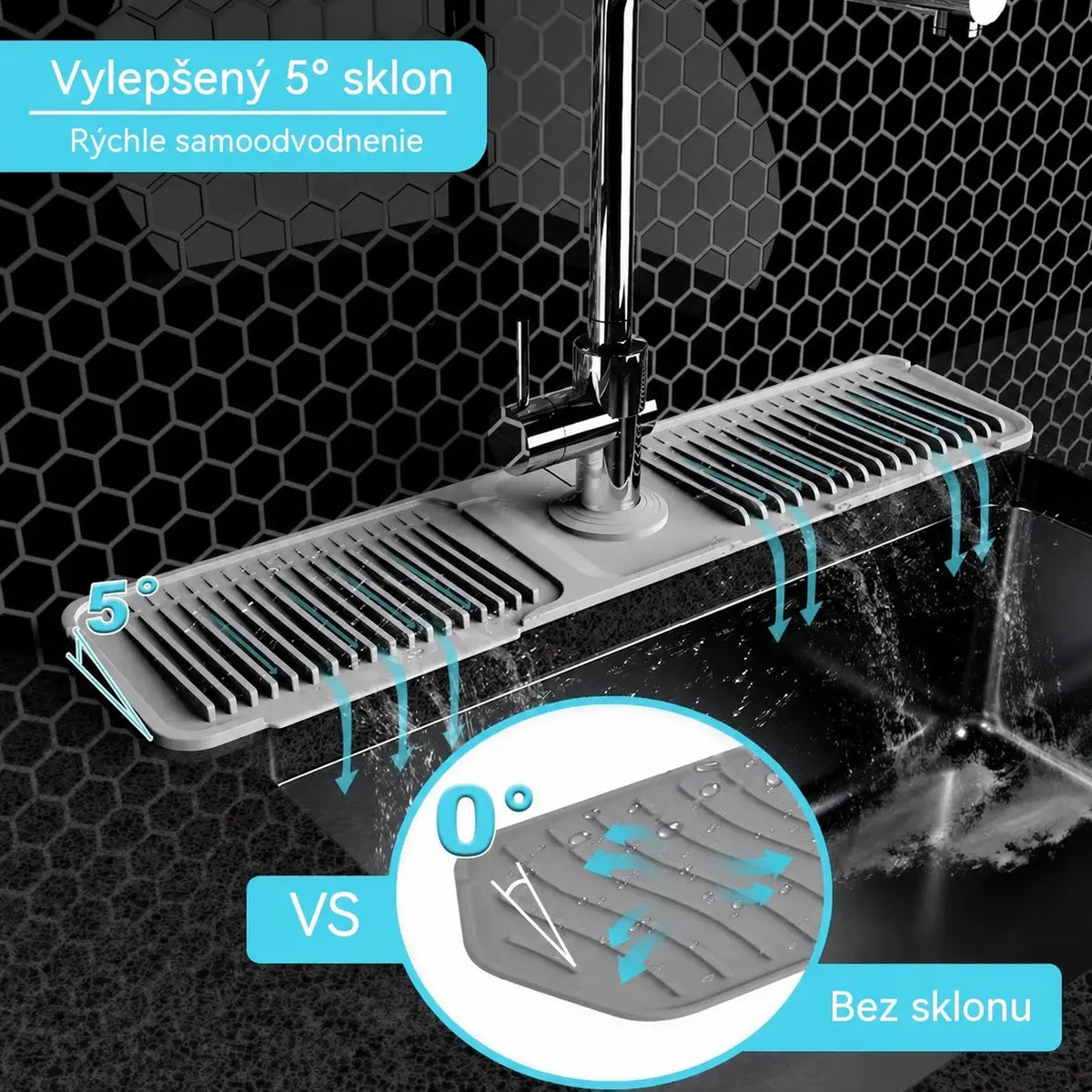 🚰【Silikónová odkvapkávacia podložka na batériu】Pomáha udržiavať váš drez usporiadaný a suchý. Praktická na každodenné umývanie riadu aj upratovanie! ✨