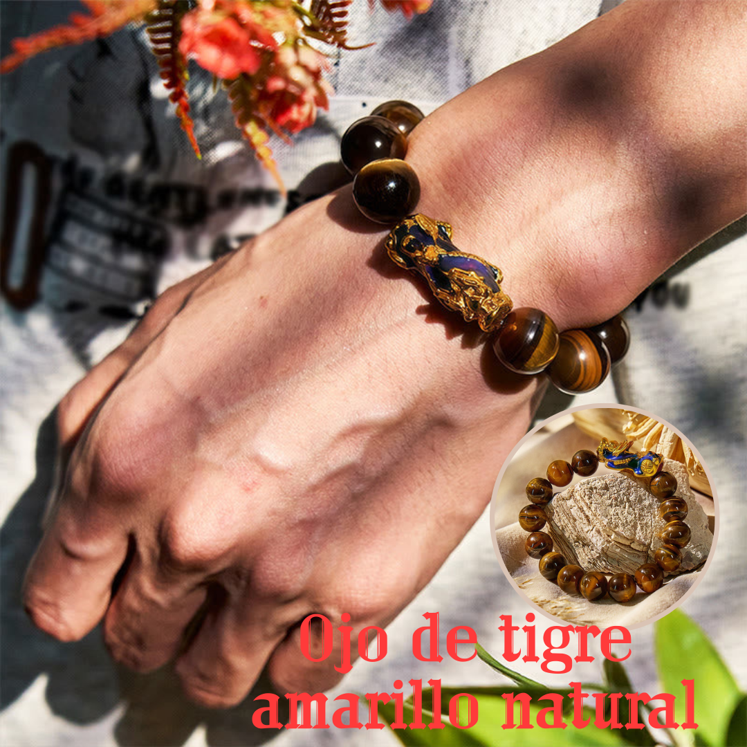 🐅Pulsera de ojo de tigre amarillo natural💰el rey de los animales auspiciosos que te trae riqueza y buena fortuna.