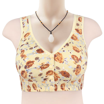 🎀【Kup jeden, drugi gratis】💎【L-5XL】Damski, miękki, bawełniany biustonosz typu kamizelka dla osób w średnim i starszym wieku, duży rozmiar, bez stalowego kółka, z nadrukowaną klamrą z przodu.