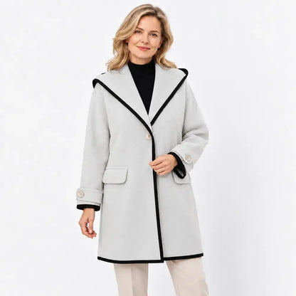 ❄️🥰【S-5XL】Nowość na jesień/zimę 2026: Luźny wełniany płaszcz w stylu color-block, z kapturem i okrągłym dekoltem