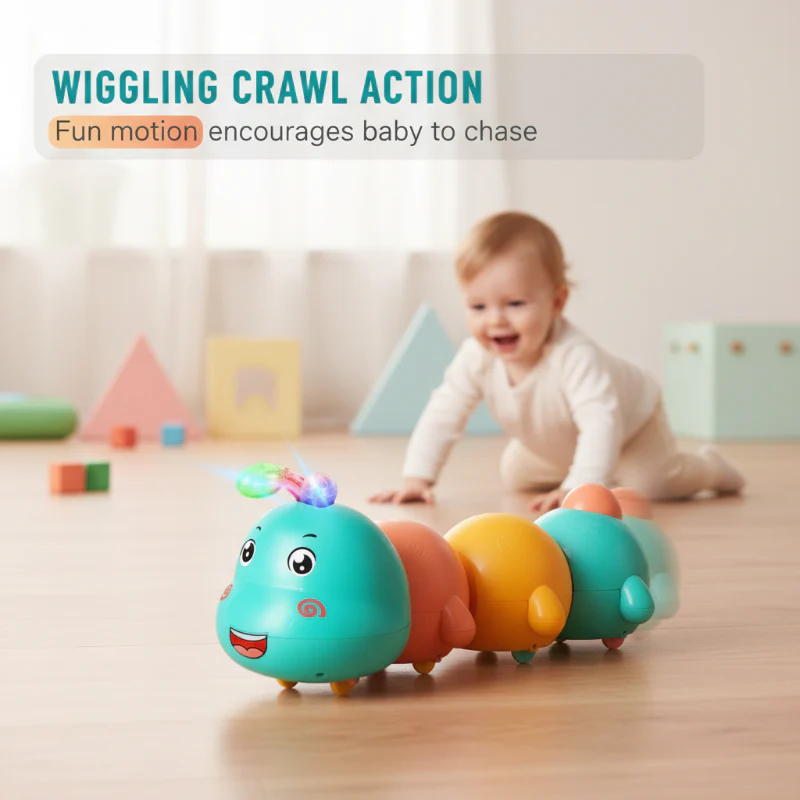 🔥🐛 Juguete musical para gatear con forma de oruga para bebés, con hermosa música, luces geniales y ruedas omnidireccionales para empujar fácilmente.【27×11×12cm】