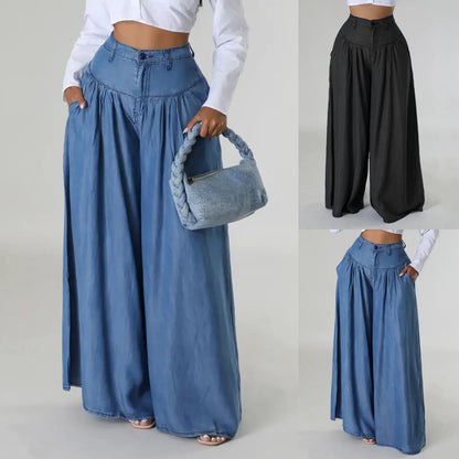 💥 Промоция 💥👖 [S-5XL] Широки дънки с джобове, едноцветни, широка кройка