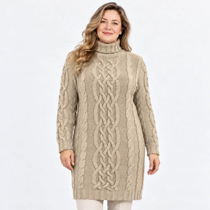 🧶🧥【1 kus, S–3XL】Dámske hrubé pletené šaty s rolákom a vrkočovým vzorom – pohodlný strih na jeseň a zimu.