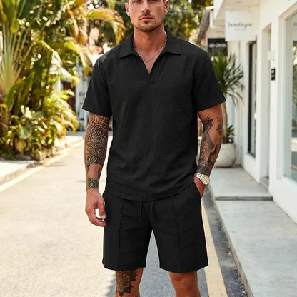 【M-3XL】Conjunto de lino de verano para hombre, material transpirable, corte holgado, un básico de verano.