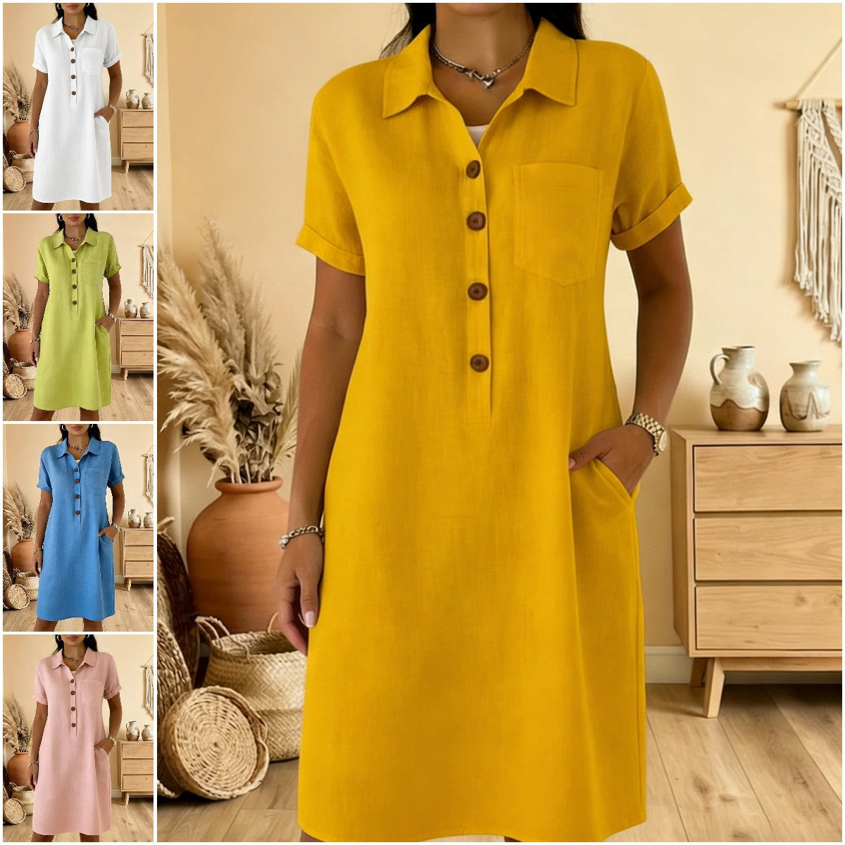 ⏳ Oferta ograniczona czasowo! ⏰【S-3XL】🍋Damska bawełniana sukienka z kieszeniami