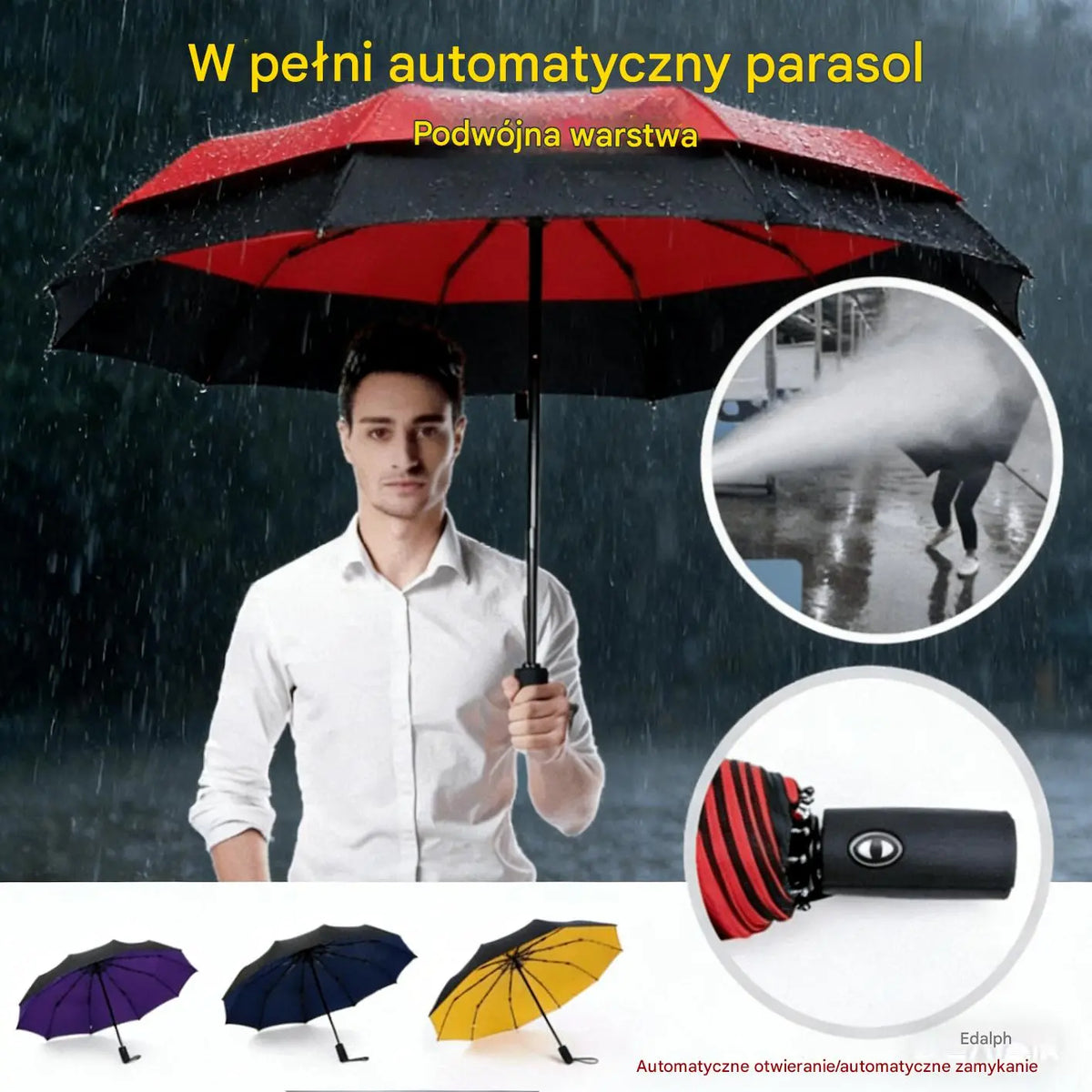☔ Wzmocniona, dwuwarstwowa, wiatroodporna, automatyczna parasolka – odpowiednia zarówno na słoneczne, jak i deszczowe dni