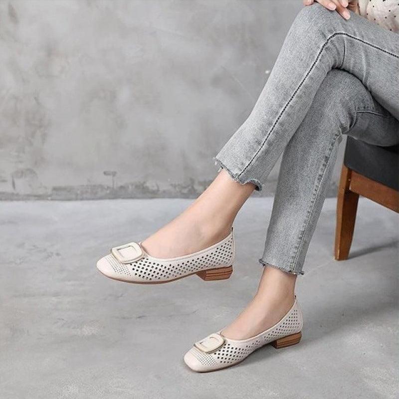 💖[35-40] 🩰2025 nuevos zapatos casuales huecos de suela suave de boca poco profunda de moda de primavera y verano para mujer