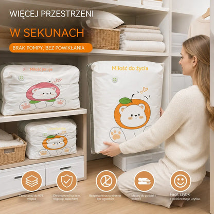 ✨🗃️ Zestaw 5 elementów 💨 Duże kompresowalne torby do przechowywania: Nie wymagają pompki, są szczelne, idealne do oszczędzania miejsca w walizce i w domu ✈️