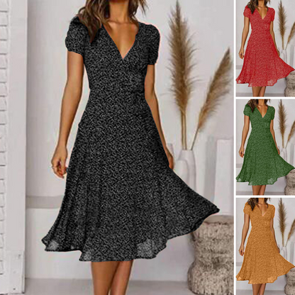 🌈👗 50% de descuento 🔥【40-100 kg】Vestido de manga corta con escote en V y estampado de lunares, tallas grandes ✅️Pago contra entrega