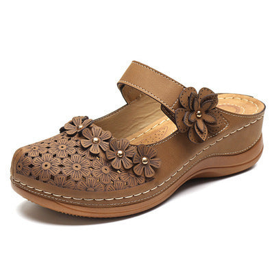 👡【35-43】🙎 Nowe kwiatowe buty jaskiniowe damskie retro płaskie okrągłe palce swobodne kapcie