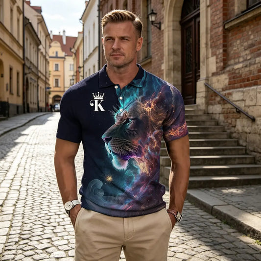 ✨【S-6XL】Męska koszulka polo z nadrukiem 3D z lwem