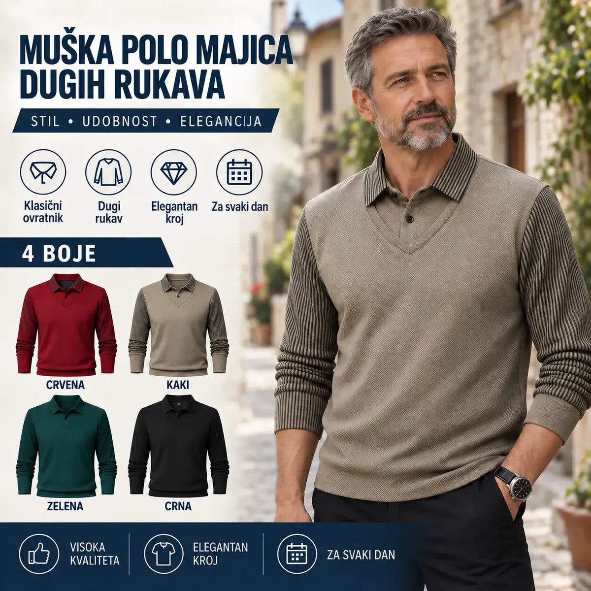 【M-4XL】 Polo majica dvodijelnog izgleda s prugama u stilu imitacije patchworka