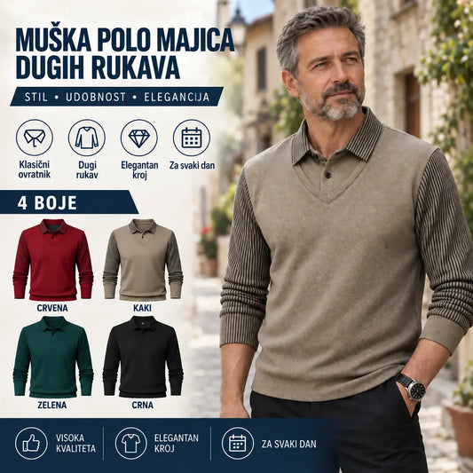 【M-4XL】 Polo majica dvodijelnog izgleda s prugama u stilu imitacije patchworka