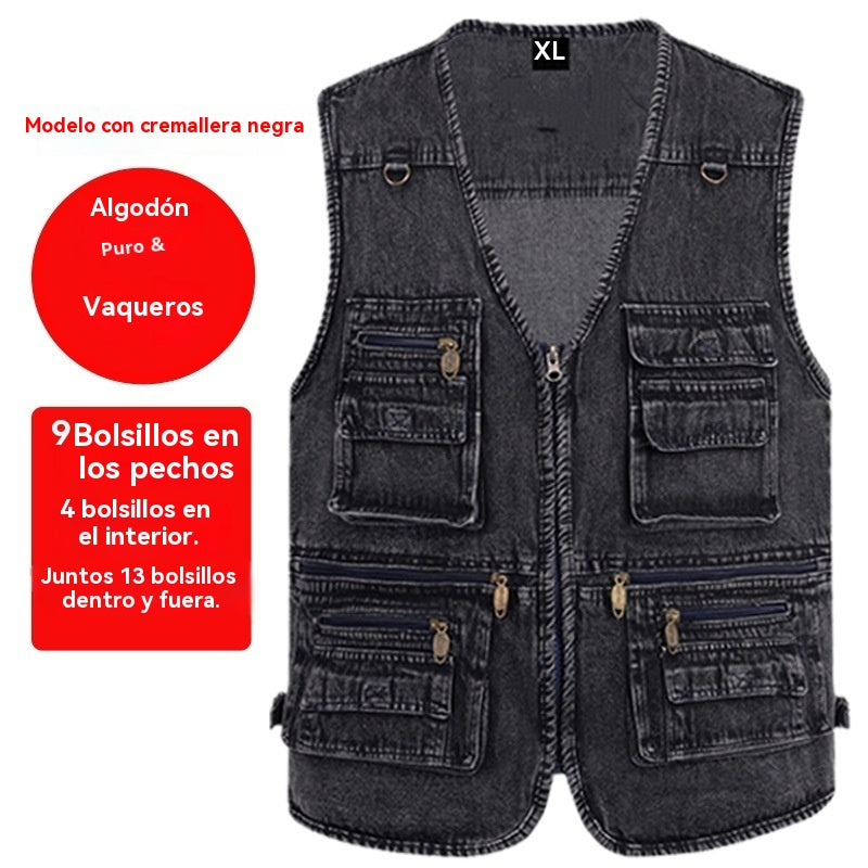 🔥El más vendido en España🔥【XL-7XL】2025 Chaleco vaquero multibolsillos para hombr💥Elegante, 💥Duradero, 💥Alta calidad, 💥Perfecto para pesca, actividades al aire libre y fotografía