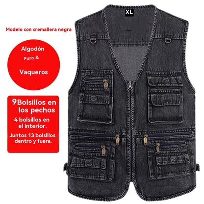 🔥El más vendido en España🔥【XL-7XL】2025 Chaleco vaquero multibolsillos para hombr💥Elegante, 💥Duradero, 💥Alta calidad, 💥Perfecto para pesca, actividades al aire libre y fotografía