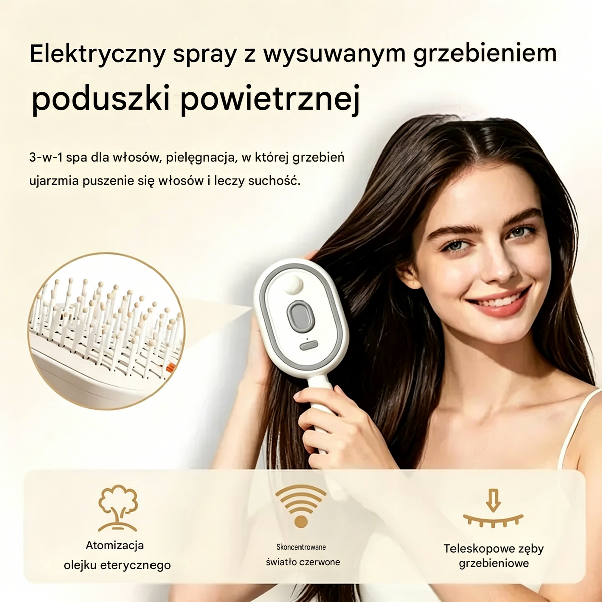 ⚡💨 Elektryczny opryskiwacz z grzebieniem masującym i poduszką powietrzną