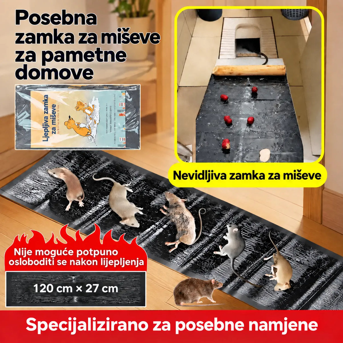 💥 Paket od 5 komada — snažna ljepljiva podloga za miševe (120x27 cm) bez otrova i sigurna za cijeli dom.