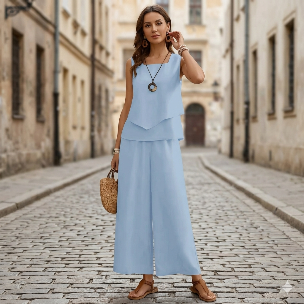 🌸【Kamizelka bez rękawów + spodnie z szerokimi nogawkami】Nowy zestaw modowy – świeży, elegancki i super wygodny✨
