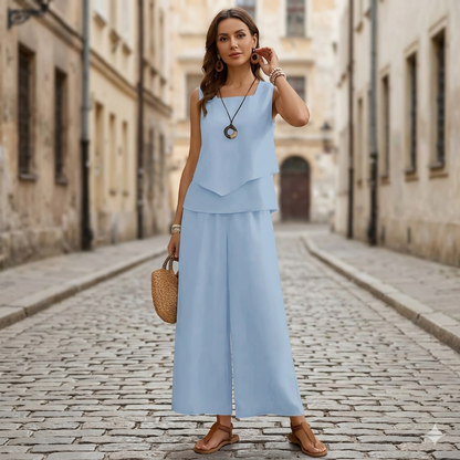 🌸【Kamizelka bez rękawów + spodnie z szerokimi nogawkami】Nowy zestaw modowy – świeży, elegancki i super wygodny✨