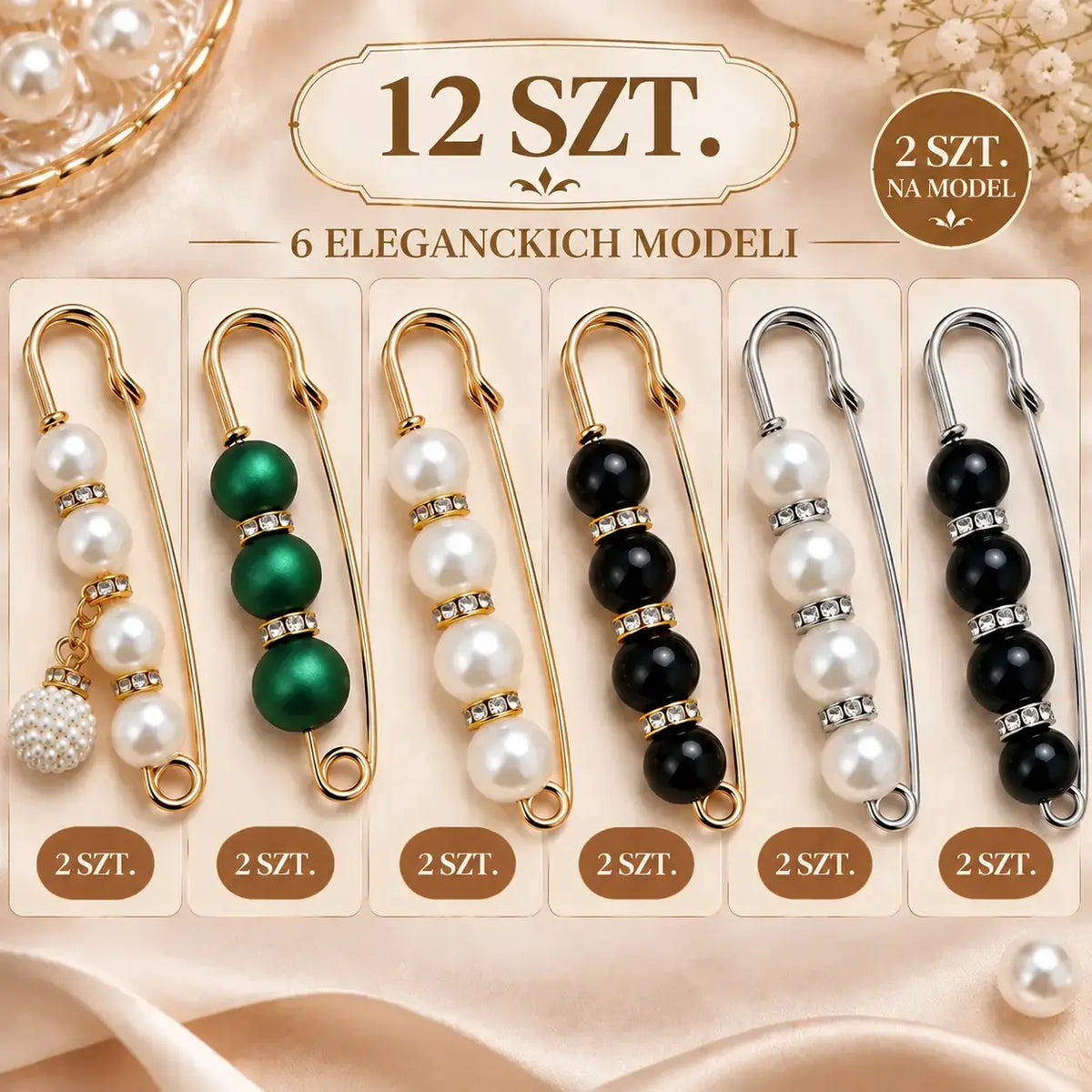 ✨ Eleganckie perłowe klipsy do regulacji talii i dekoltu (zestaw 12 sztuk: 6 wzorów × 2 sztuki) 👗 | 💎 Bez szycia · Eleganckie i praktyczne