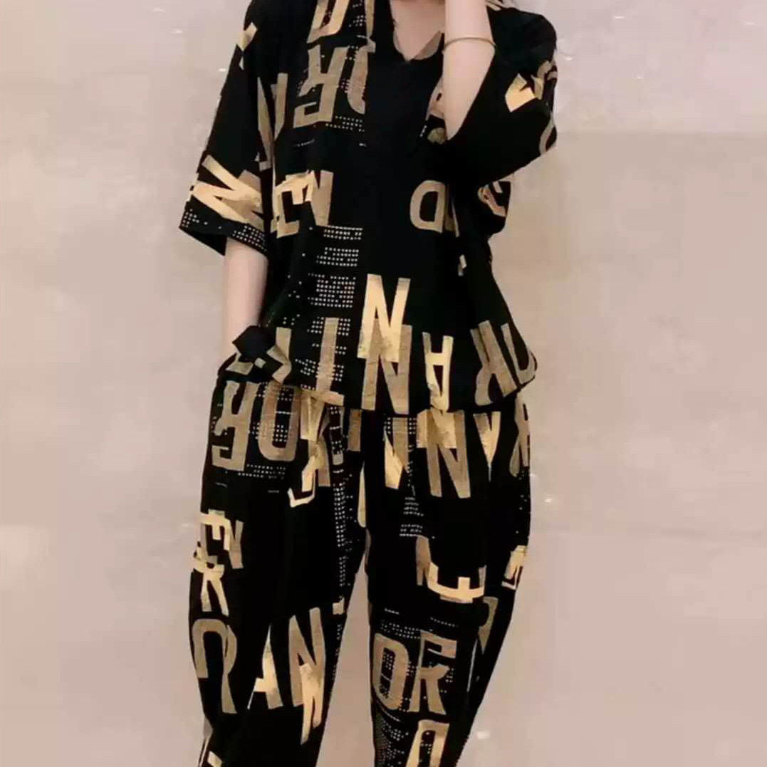 🔥【Top + Spodnie】🔥[M-4XL]2025 letni garnitur, nowy styl, swobodny, luźny, harem, spodnie, dwuczęściowy