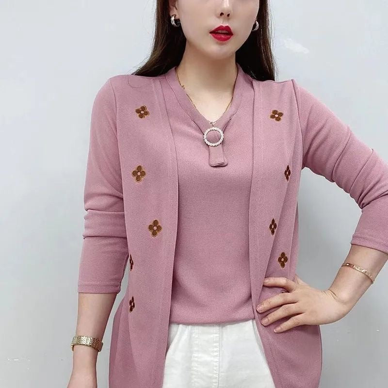 🎁💕【M-5XL】Luźna damska koszula, imitacja dwuczęściowego kompletu, elegancki i swobodny styl na lato.